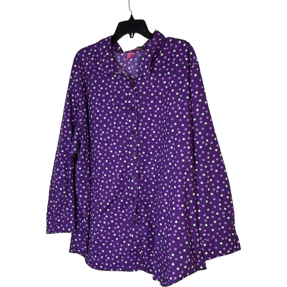 Woman Within Purple Polka Dot Button Up Shirt Womens 3X Long Sleeve Cotton Blend - Picture 6 of 11